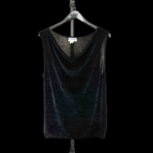 Vintage Slinky Knit Acetate Black Cowl Neck Sleeveless Top Plus Sz 1X USA Made